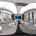 Modern Conference Room Interior Design With Large Table Comfortable Chairs Screen Display And Lighting 3d model