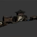 Ancient Architecture Model Featuring Traditional Green Glazed Tile Roof And Brick Stone Surrounding Walls