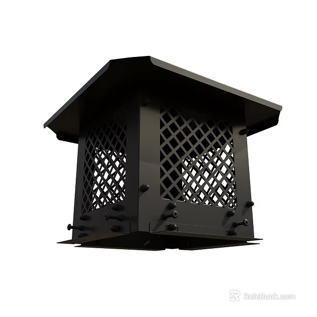 Black Pipe Vent Cap With Lattice Design And Sloped Roof 3d model