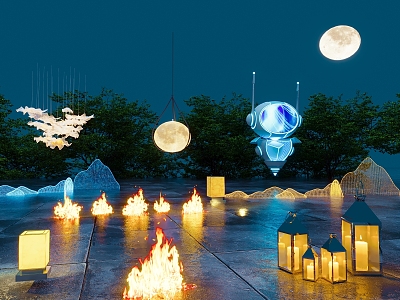 Outdoor lights Landscape lights Flame moon lights Robot chandeliers Floor lights 3d model