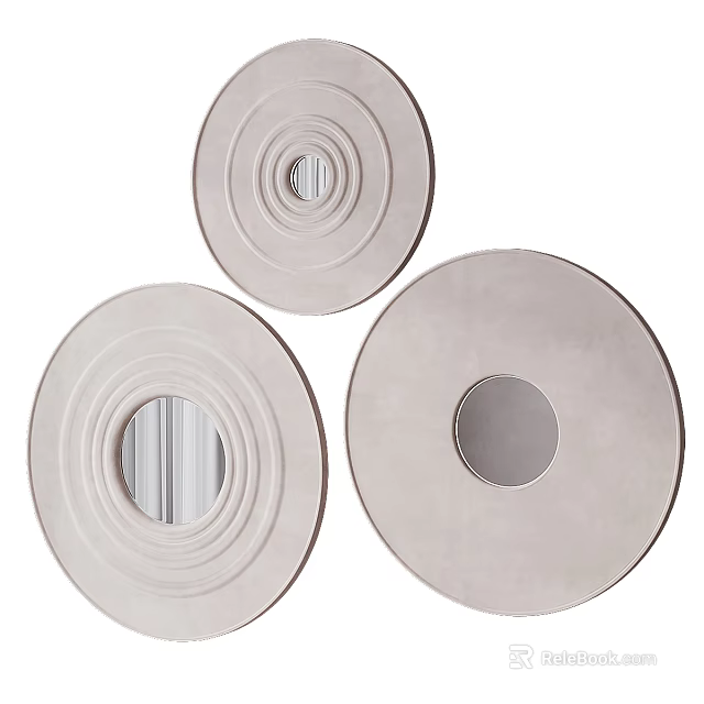 Modern Round Mirrors With Concentric Circle Frames In Neutral Tones For Wall Decor 3d model 