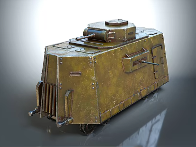 Detailed Vintage Military Tank With Brownish Yellow Armor Metal Structure And Cannon 3d model