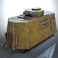 Detailed Vintage Military Tank With Brownish Yellow Armor Metal Structure And Cannon