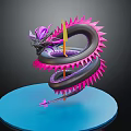 Purple Pink Dragon with Spikes Coiled on Blue Platform Display Model 3d model