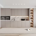 Modern Wine Cabinet with Gray Cabinets Marble Countertop Built-in Appliances and Lighting