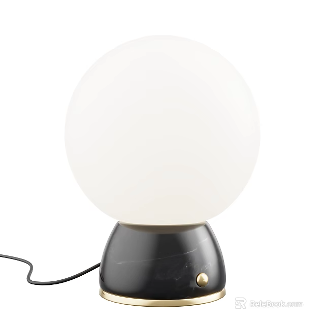Modern Table Lamp With White Globe Shade Black Marble Base And Gold Accent 3d model