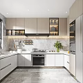 Modern Kitchen Interior With Light Wood Cabinets Marble Backsplash And Stainless Steel Appliances