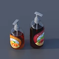 Ceramic Dispenser Bottles with Pump and Fruit Labels Holding Colored Liquid 3d model