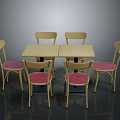 Dining Furniture Set With Light Wood Rectangular Table And Six Beige Chairs With Pink Seats