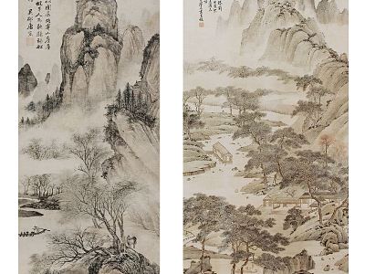 New Chinese Landscape Painting Traditional Landscape Pattern Hanging Painting Combination model