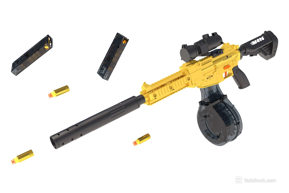 Electric Toy Gun Yellow with Magazine Bullets Scope and Play Features for Kids 3d model 