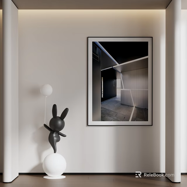 Modern Architectural Interior Landscape Painting On Light Wall 3d model