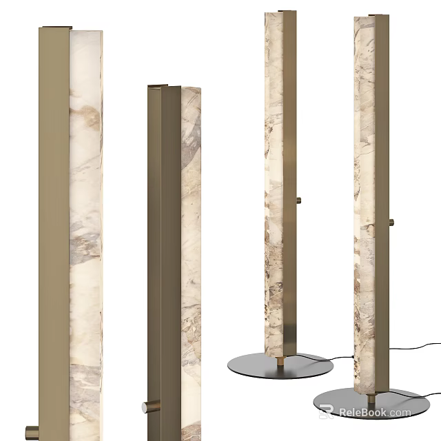 Modern Floor Lamp With Marble Column And Metal Base Design 3d model 