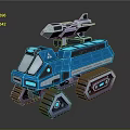 Futuristic Blue Military Vehicle With Tracked Wheels And Mounted Missile Launcher