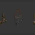 Artisanal Vintage Sculptures with Chains Rod Sphere and Metal Stone Elements