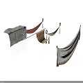 Scenic Hanging Drapery Decor Elements With Colorful Fabrics And Metal Brackets