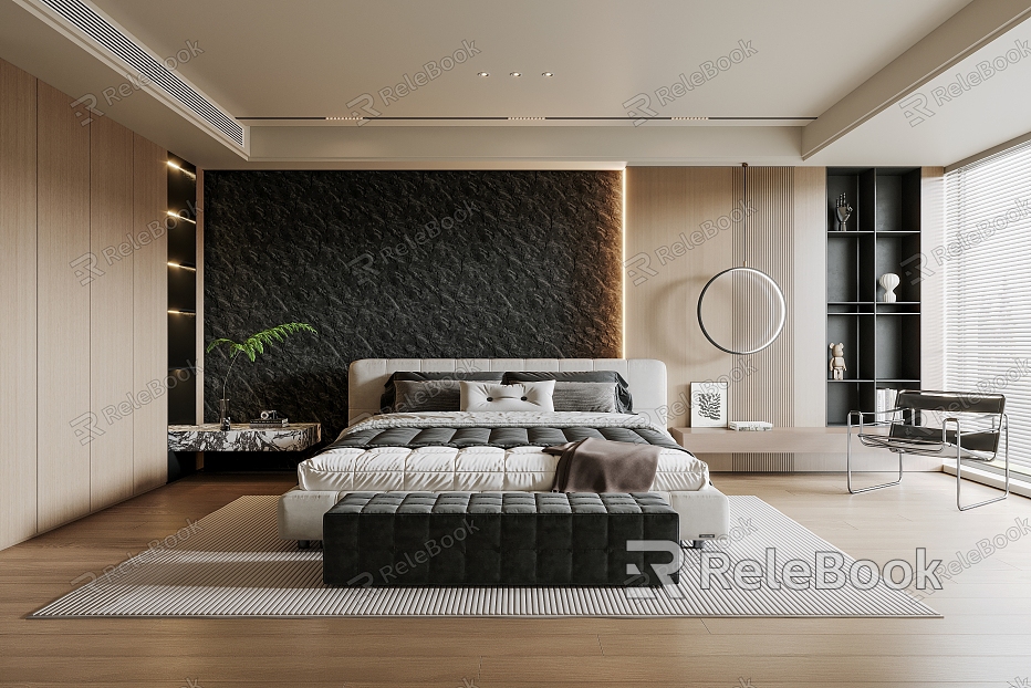 Modern Bedroom Double Bed Bedroom Background model