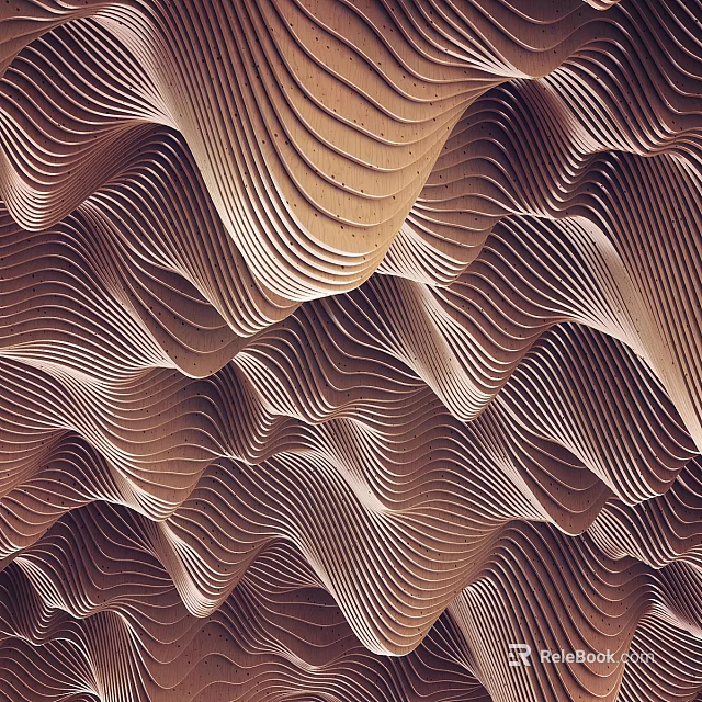 Wavy Wall Decor With Brown Beige Striped Pattern Flowing Curved Design For Modern Interior 3d model 