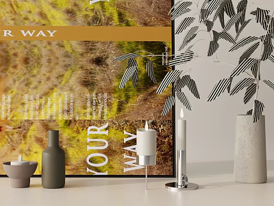 Modern Decorative Ornaments Set With Ceramic Vase Candles Leaf Decor And Art Print 3d model