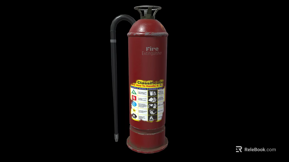 Red Fire Extinguisher With Hose And Safety Instruction Label For Emergency Use 3d model 
