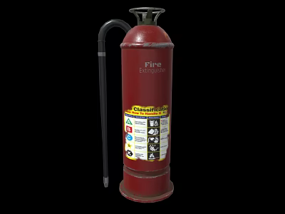 Red Fire Extinguisher With Hose And Safety Instruction Label For Emergency Use 3d model