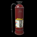 Red Fire Extinguisher With Hose And Safety Instruction Label For Emergency Use