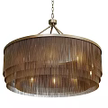 Elegant Modern Golden Circular Chandelier With Chain Fringes And Metal Frame
