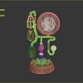 Steampunk Mechanical Device With Vintage Gauge Copper Pipes And Glass Bulbs On Rusted Metal Base