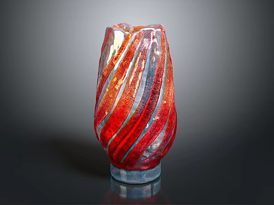 Colorful Glass Vase With Red Orange Blue Stripes And Glossy Surface On Dark Background 3d model