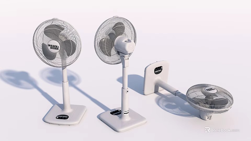 Different Types of Electric Cooling Fans Including Floor Standing and Wall Mounted Styles 3d model 