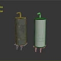 Other Industrial Cylindrical Containers With Green And White Bodies Base Stands And Top Valves