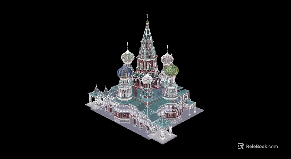 Ancient Historic Architecture With Colorful Domes Ornate Spires And Traditional Design 3d model 