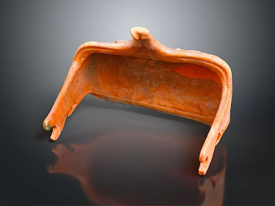 Terracotta Sculpture Featuring Curved Structure Glossy Textured Surface And Supporting Feet On Dark Background 3d model
