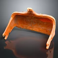 Terracotta Sculpture Featuring Curved Structure Glossy Textured Surface And Supporting Feet On Dark Background