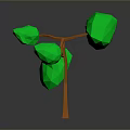 Abstract Plant 3D Model with Orange Trunk and Green Spherical Foliage in Low Poly Style