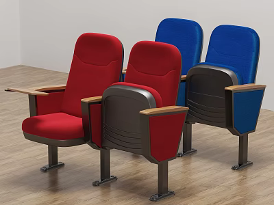 Red And Blue Theater Public Chairs With Wooden Armrests And Metal Legs 3d model