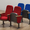Red And Blue Theater Public Chairs With Wooden Armrests And Metal Legs