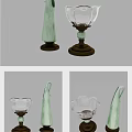 Elegant Home Decor Ornament Set With Green Ceramic And Transparent Glass Pieces On Dark Base