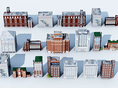 Various Office Buildings With Red Brick White And Modern Exterior Designs 3d model