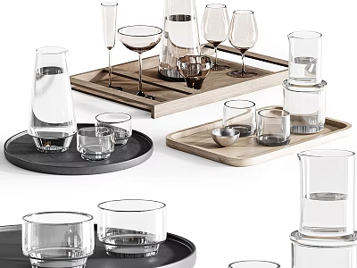 Elegant Glass Tea Set With Wooden Tray For Tabletop Display And Use 3d model