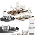 Elegant Glass Tea Set With Wooden Tray For Tabletop Display And Use