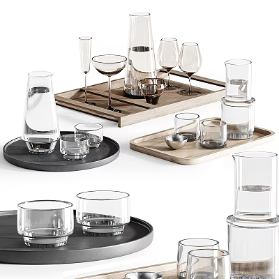 Elegant Glass Tea Set With Wooden Tray For Tabletop Display And Use 3d model