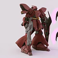 Detailed Red Mecha Figure In Action Pose With Weapon Shield And Pink Components