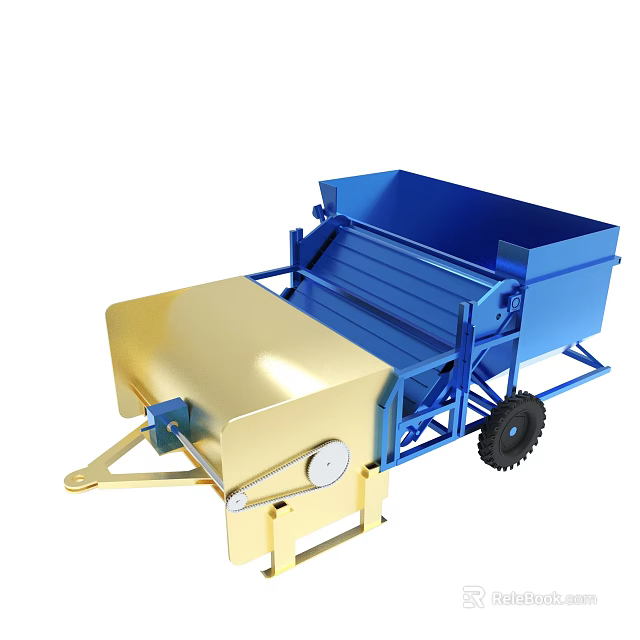 Industrial Mechanical Handling Tool With Blue Container Yellow Component And Wheels 3d model
