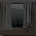 Light Beige Sheer Curtains With Window Greenery View Modern Chair Floor Lamp Wooden Herringbone Floor