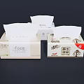 Three White Tissue Boxes With Various Packaging Designs On Dark Surface 3d model