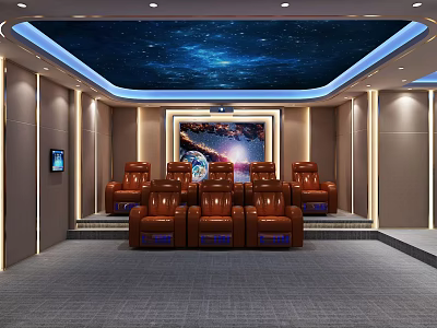 Luxurious Home Theater with Starry Ceiling and Brown Leather Seats for Ultimate Viewing Experience 3d model