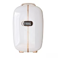 Sleek White Automatic Soap Dispenser With Golden Accents And Digital Display Screen