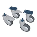 Four White Caster Wheels With Gray Rubber Tires And Metal Mounting Plates