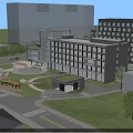 Modern Office Building Complex with Landscaped Gardens Courtyard and Glass Facades